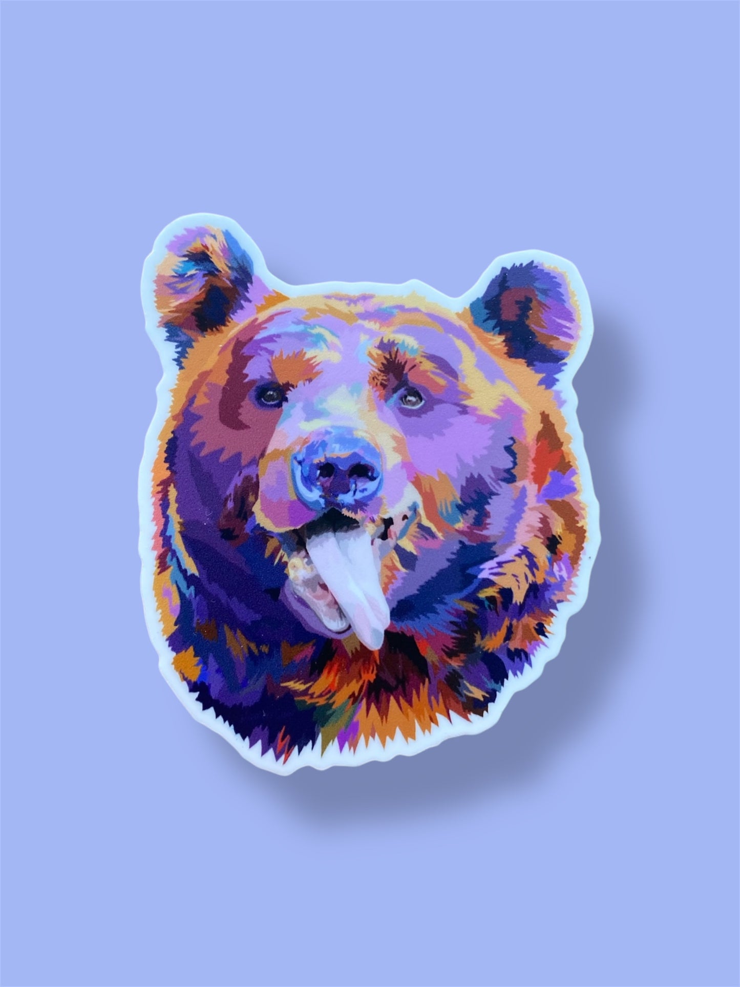 Colourful Bear with Tongue Out Vinyl Sticker