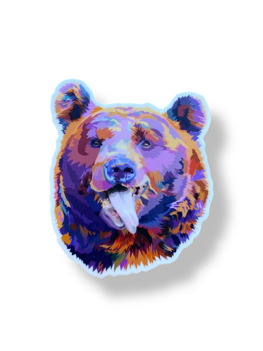 Colourful Bear with Tongue Out Vinyl Sticker