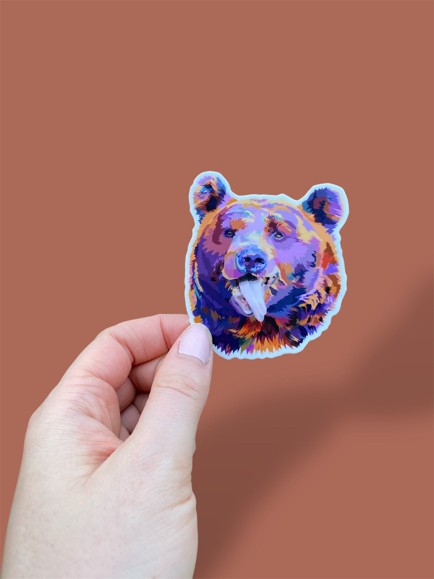 Colourful Bear with Tongue Out Vinyl Sticker