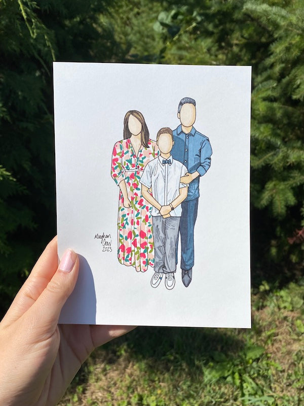 Portrait de marqueur personnalisé pour trois personnes - 9 x 6 pouces