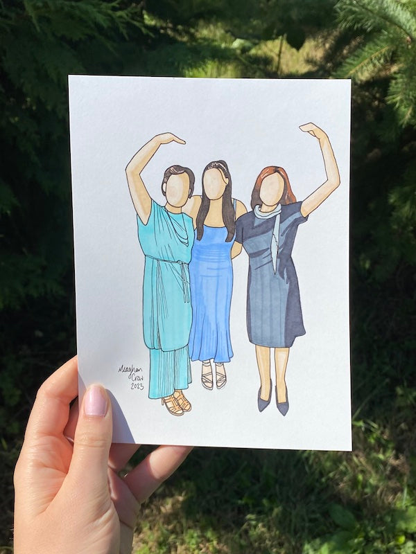 Portrait de marqueur personnalisé pour trois personnes - 9 x 6 pouces