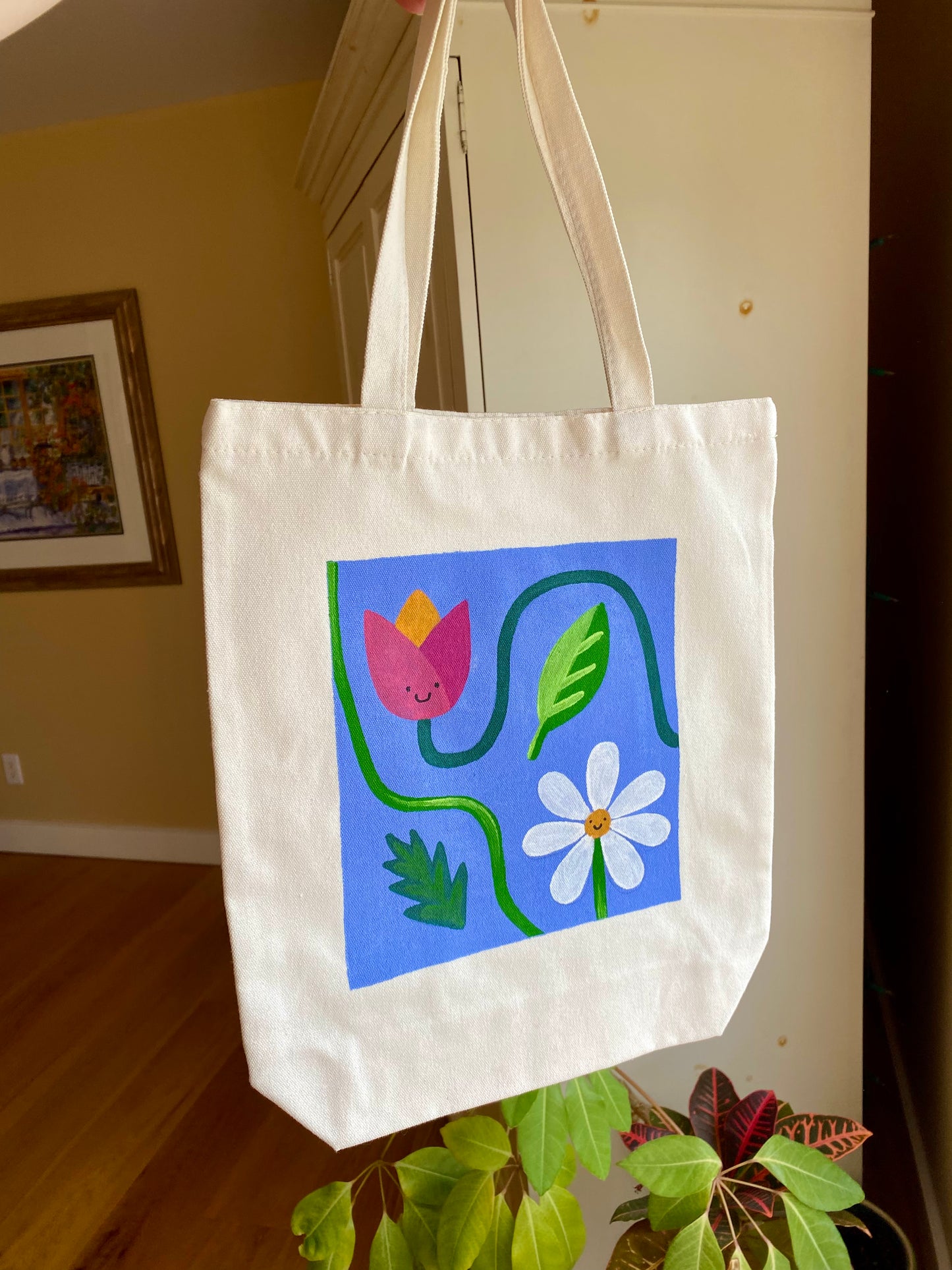 Tulip and Daisy Fun Purple Tote Bag