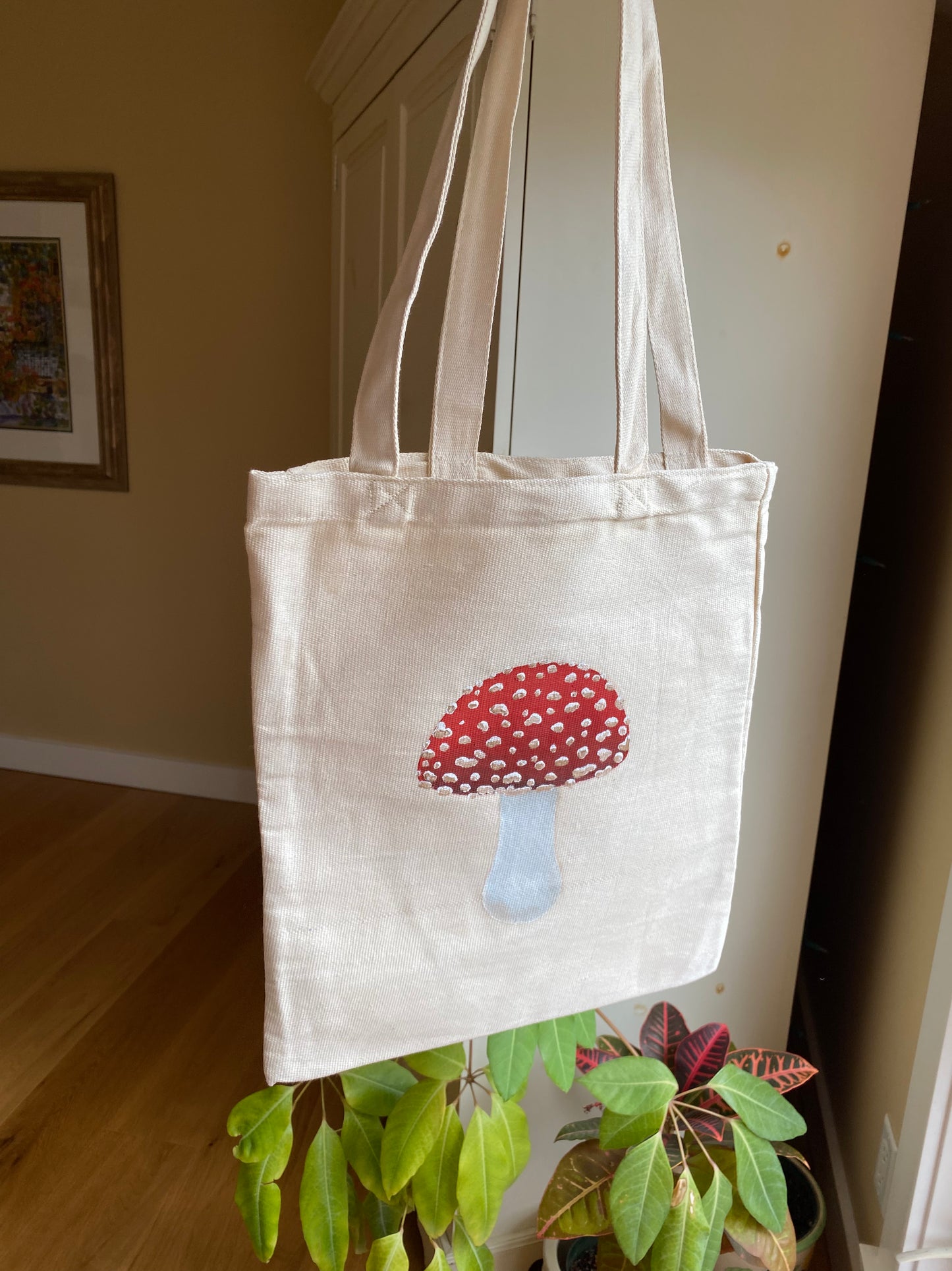 Red Mushroom Long Handle Tote Bag