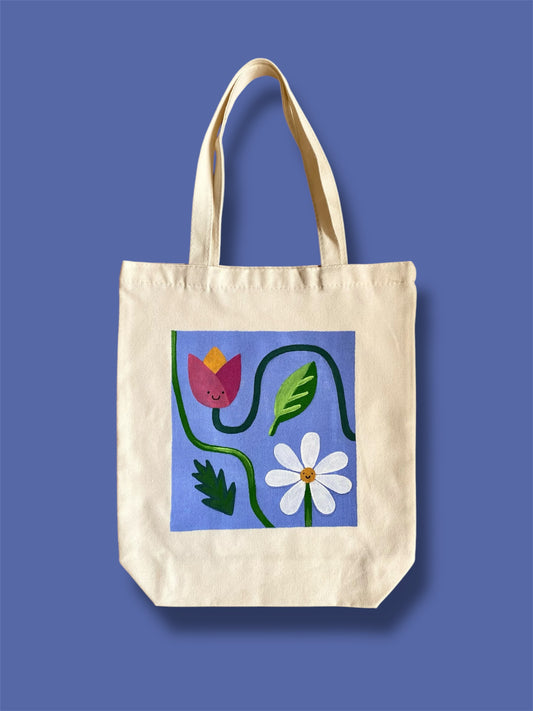 Tulip and Daisy Fun Purple Tote Bag