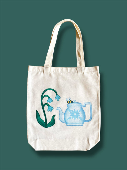 Tea Pot, Bee and Flower Tote Bag