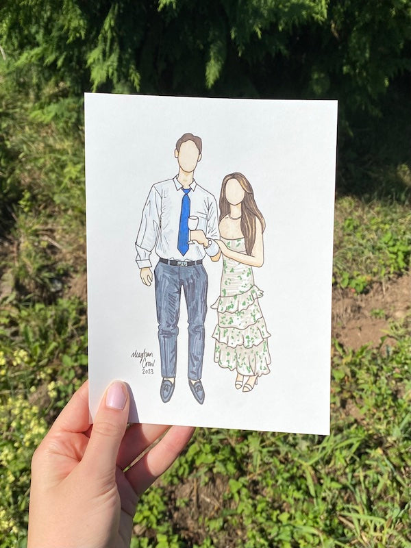 Retrato de marcador personalizado para dos personas: 9 x 6 pulgadas
