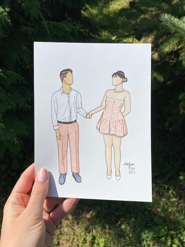 Retrato de marcador personalizado para dos personas: 9 x 6 pulgadas