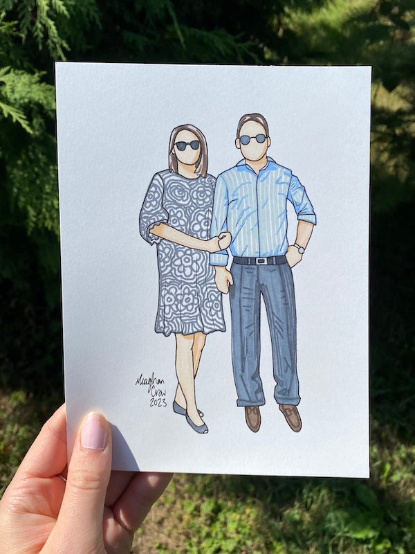 Retrato de marcador personalizado para dos personas: 9 x 6 pulgadas