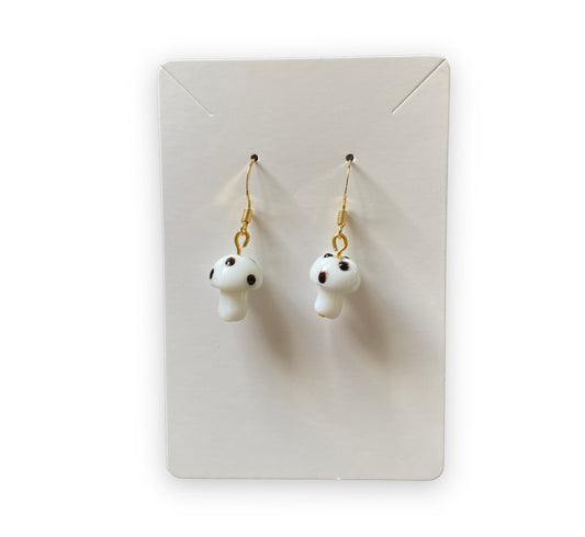 White with Black Dot Mushroom Earrings