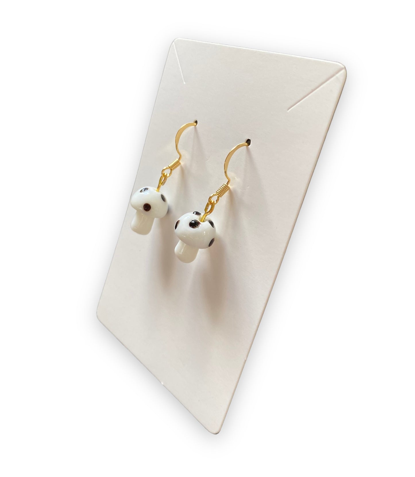 White with Black Dot Mushroom Earrings
