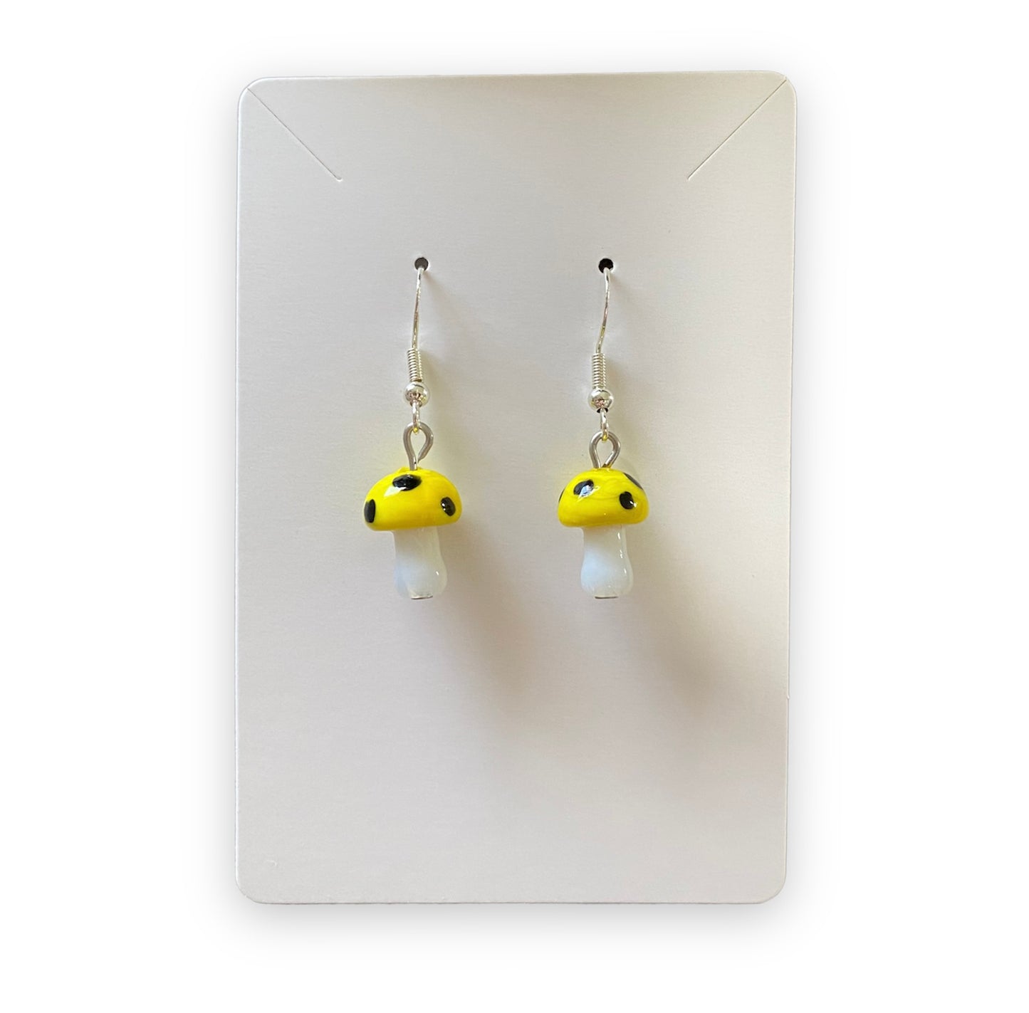 Yellow Black Dot Mushroom Earrings