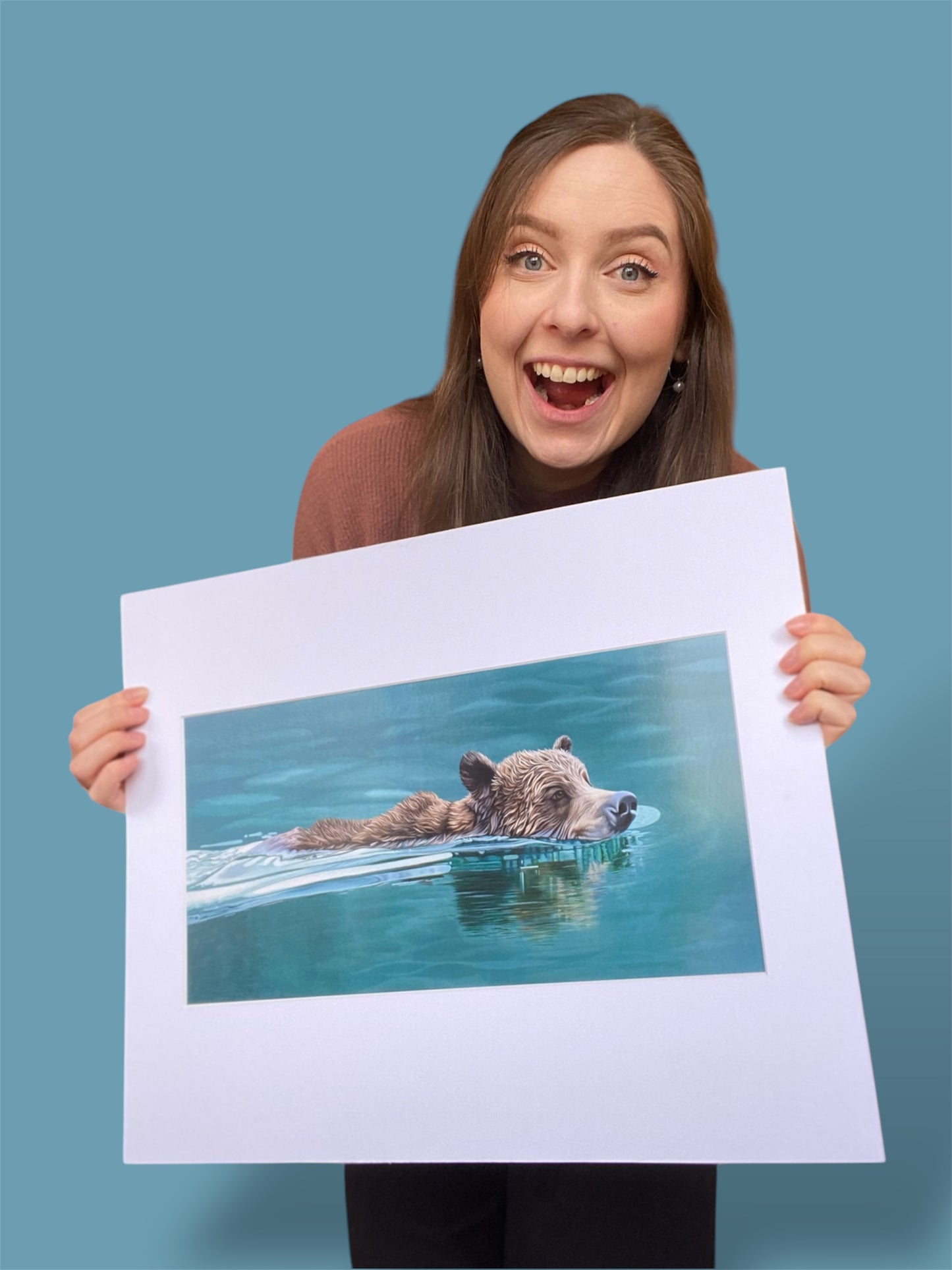 Swimming Bear Art Print with Mat