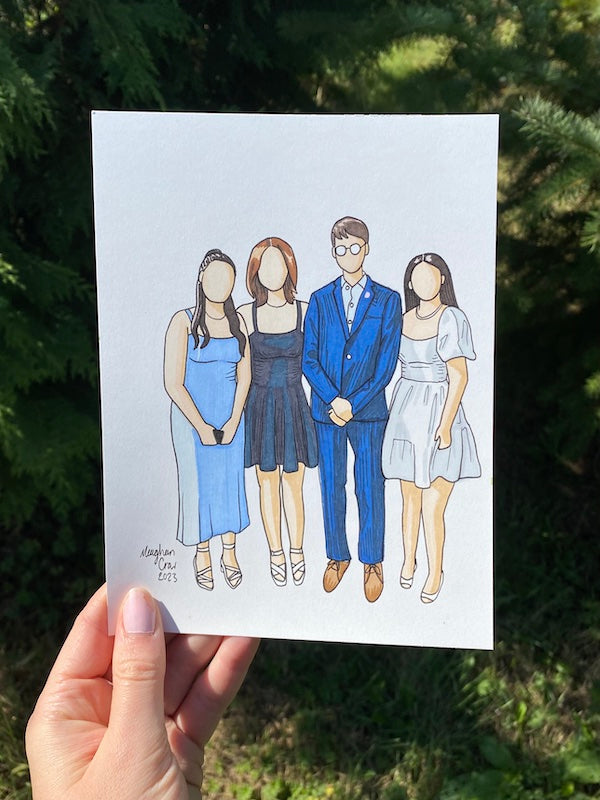 Custom Four People Marker Portrait- 9 x 6 inches