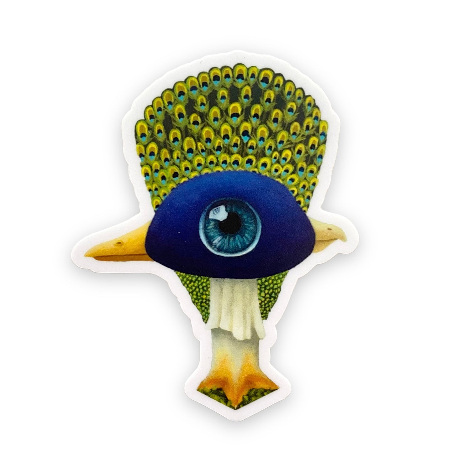 Surreal Peacock Mushroom Art Sticker