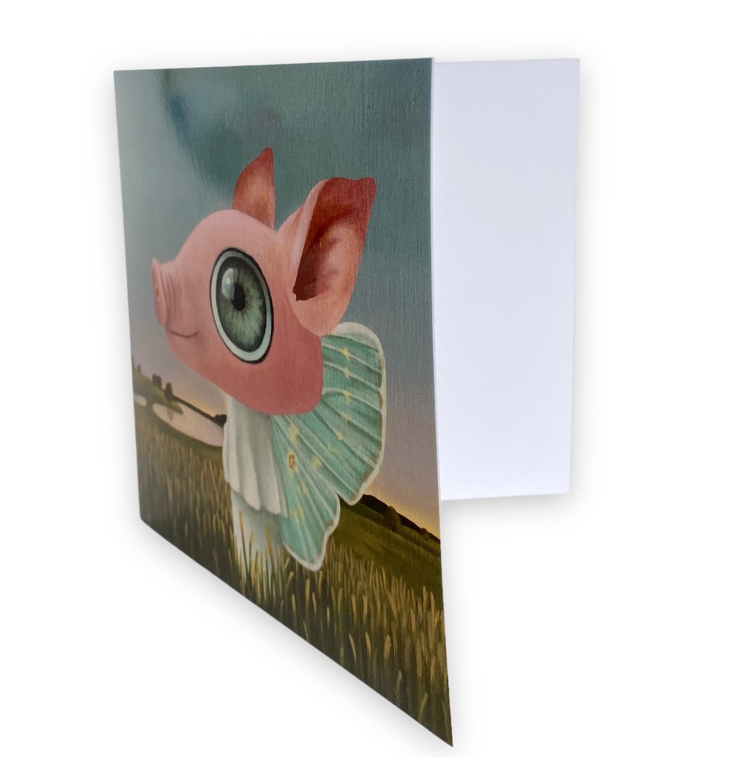 Whimsical Creature Art- Pig Butterfly Mushroom Card