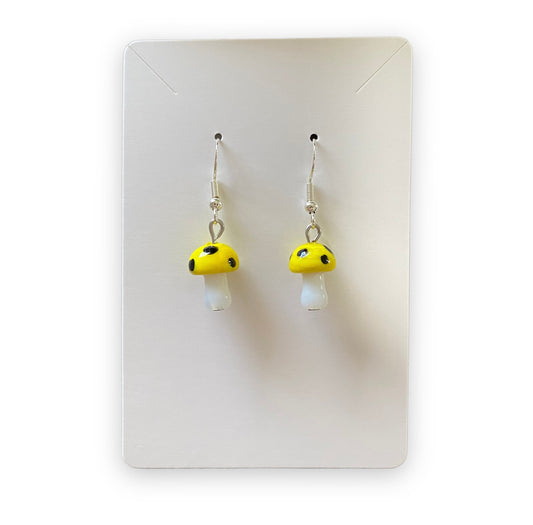 Yellow Black Dot Mushroom Earrings